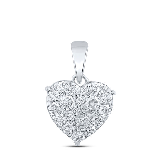 10K White Gold Womens Round Diamond Heart Pendant 3/4 Cttw