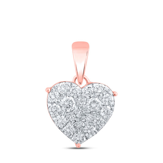 10K Yellow Or White Or Rose Gold Womens Round Diamond Heart Pendant