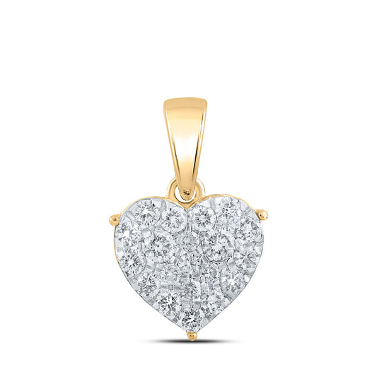 10K Yellow Gold Womens Round Diamond Heart Pendant 1/2 Cttw, Length: 0.63 In, Width: 0.42 In