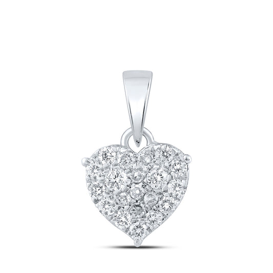 10K White Gold Womens Round Diamond Heart Pendant 1/4 Cttw, Length: 0.56 In, Width: 0.34 In
