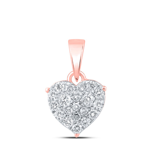 10K Yellow Or White Or Rose Gold Womens Round Diamond Heart Pendant