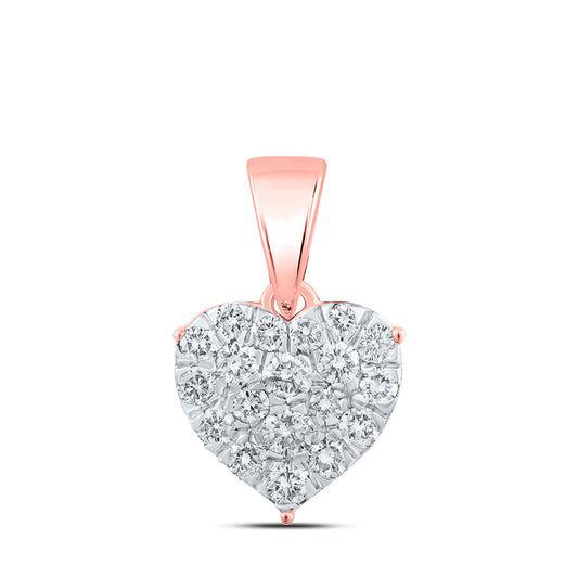10K Yellow Or White Or Rose Gold Womens Round Diamond Heart Pendant