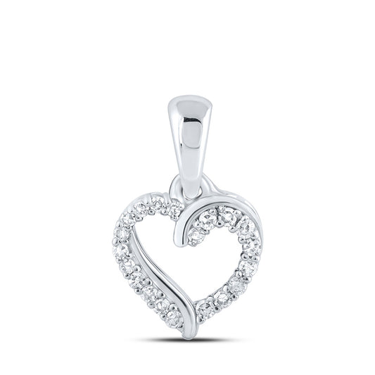 10K Yellow Or White Or Rose Gold Womens Round Diamond Heart Pendant