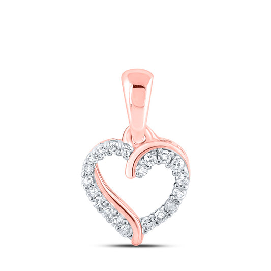 10K Yellow Or White Or Rose Gold Womens Round Diamond Heart Pendant