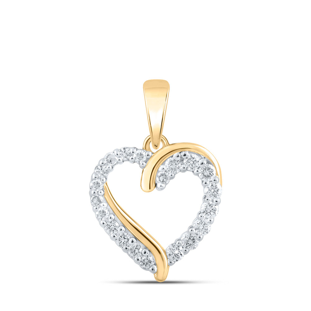 10K Yellow Or White Or Rose Gold Womens Round Diamond Heart Pendant