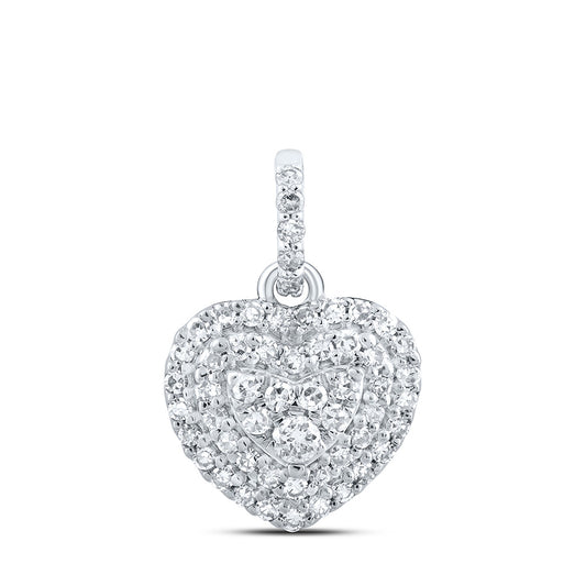 10K White Gold Womens Round Diamond Heart Pendant 1/4 Cttw, Length: 0.56 In, Width: 0.39 In
