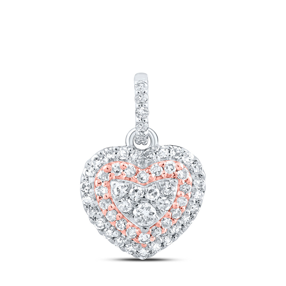 10K Two-tone Gold Womens Round Diamond Heart Pendant 1/4 Cttw, Length: 0.56 In, Width: 0.39 In