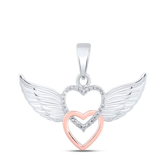 10k White Gold Or Sterling Silver Womens Round Diamond Angel Heart Pendant