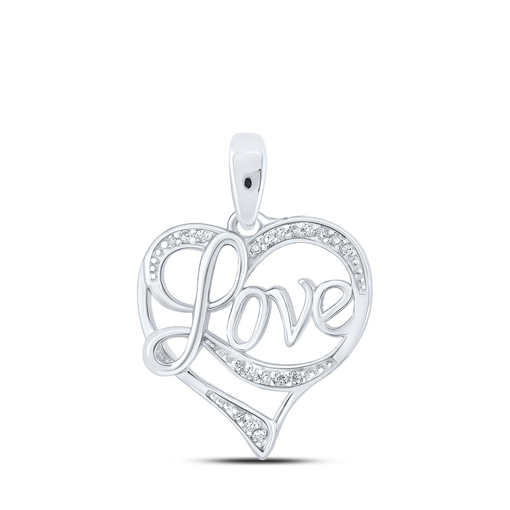 Sterling Silver Womens Round Diamond Love Heart Pendant 1/20 Cttw, Length: 0.69 In, Width: 0.55 In
