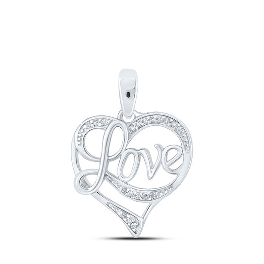 Sterling Silver Womens Round Diamond Love Heart Pendant 1/20 Cttw, Length: 0.69 In, Width: 0.55 In