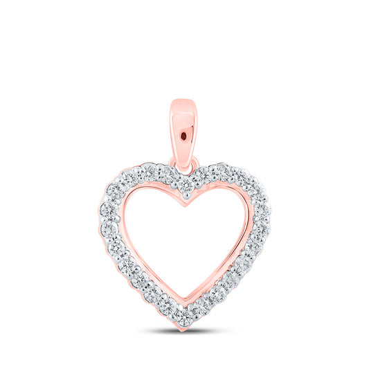 10K Yellow Or White Or Rose Gold Womens Round Diamond Heart Pendant