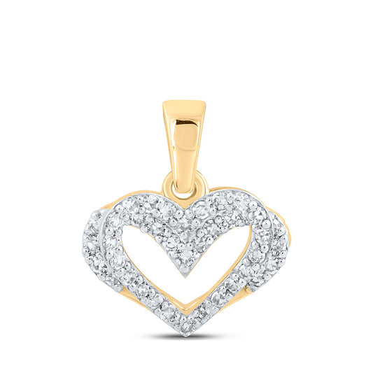 10K Yellow Gold Womens Round Diamond Memory Heart Pendant 1/4 Cttw, Length: 0.52 In, Width: 0.37 In