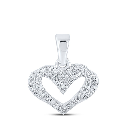 10K White Or Rose Gold Womens Round Diamond Heart Pendant