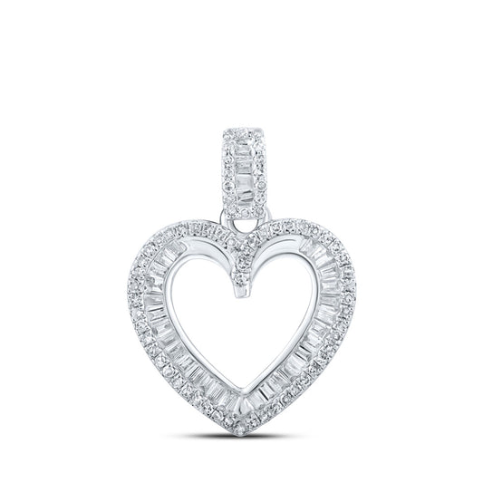 10K White Or Yellow Gold Womens Round Diamond Heart Pendant