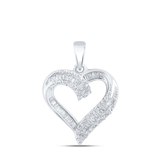 10K Yellow Or White Or Rose Gold Womens Baguette Diamond Heart Pendant