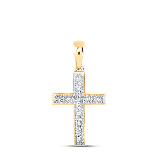 10K Yellow Gold Womens Round Diamond Cross Pendant 1/10 Cttw