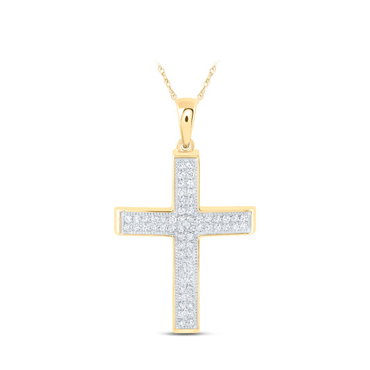 10K Yellow Gold Womens Round Diamond Cross Pendant 3/8 Cttw