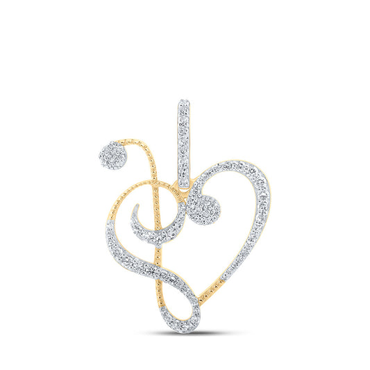 10K Yellow Gold Womens Round Diamond Treble Heart Pendant 1/3 Cttw, Length: 0.94 In, Width: 0.74 In