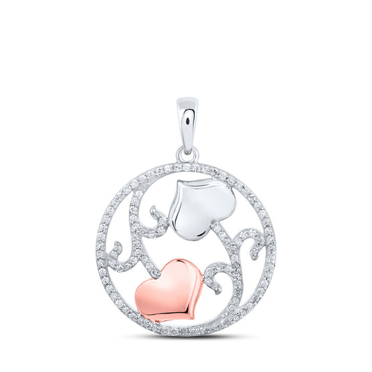 10K White Or Yellow Gold Womens Round Diamond Circle Flower Heart Pendant