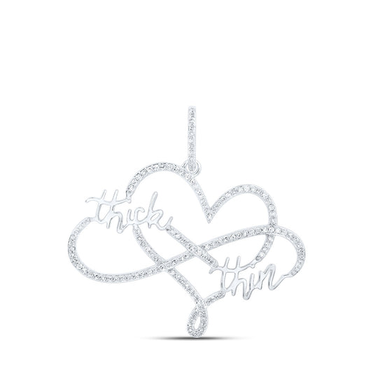 10K White Gold Womens Round Diamond Through Thick Thin Heart Pendant 3/8 Cttw