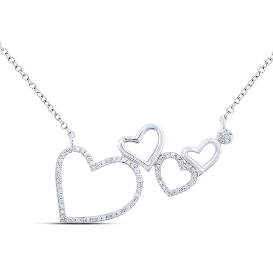 10K White Or Yellow Gold Womens Round Diamond Heart Necklace