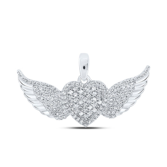 10K White Or Yellow Gold Womens Round Diamond Diamond Wing Heart Pendant