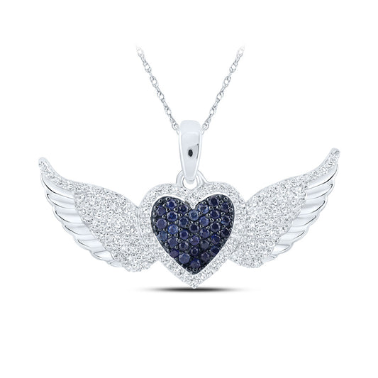 10K White Or Yellow Gold Womens Round Diamond Wing Heart Pendant, Length: 0.43 In, Width: 1.06 In