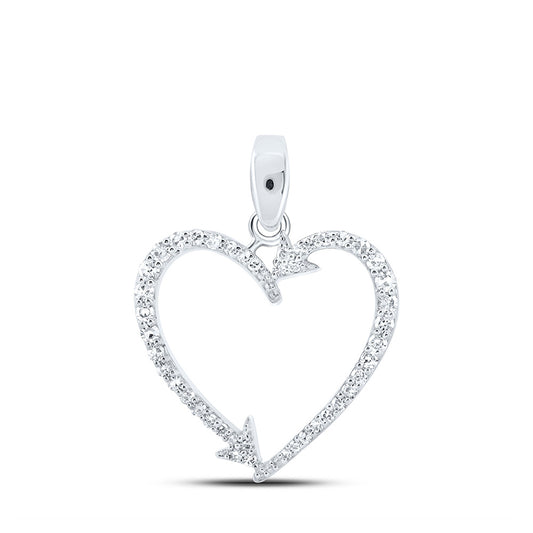 10K White Or Yellow Gold Womens Round Diamond Arrow Heart Pendant