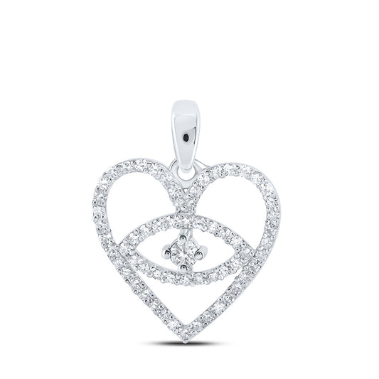 10K Yellow Or White Or Rose Gold Womens Round Diamond Eye Heart Pendant