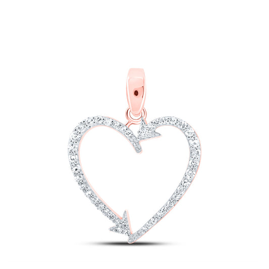10K Rose Gold Womens Round Diamond Arrow Heart Pendant 1/5 Cttw, Length: 0.72 In, Width: 0.61 In