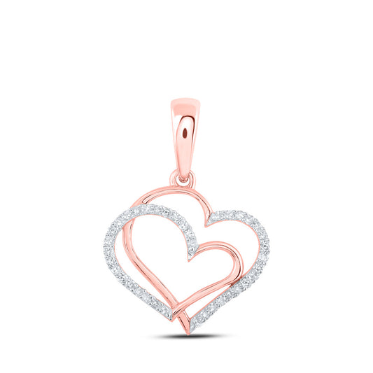 10K Yellow Or White Or Rose Gold Womens Round Diamond Heart Pendant