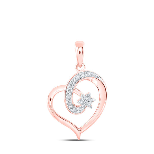 10K Yellow Or White Or Rose Gold Womens Round Diamond Heart Pendant