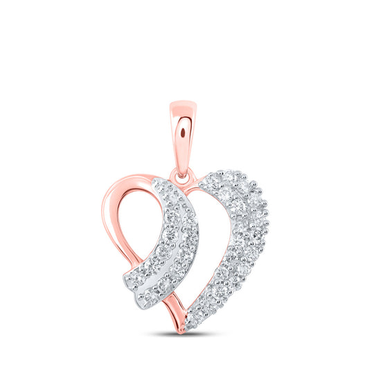 10K Yellow Or White Or Rose Gold Womens Round Diamond Heart Pendant