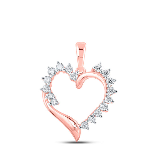 10K Yellow Or White Or Rose Gold Womens Round Diamond Heart Pendant