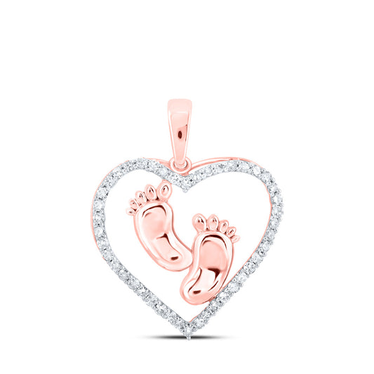 10K Yellow Or White Or Rose Gold Womens Round Diamond Footsteps Heart Pendant