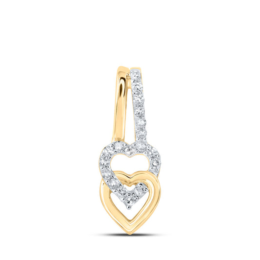 10K Yellow Gold Womens Round Diamond Heart Pendant 1/10 Cttw