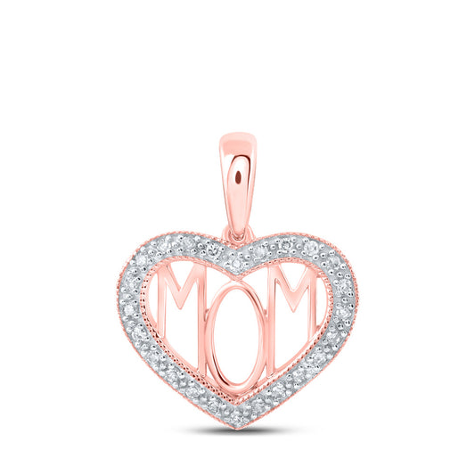 10K Yellow Or White Or Rose Gold Womens Round Diamond Mom Heart Pendant