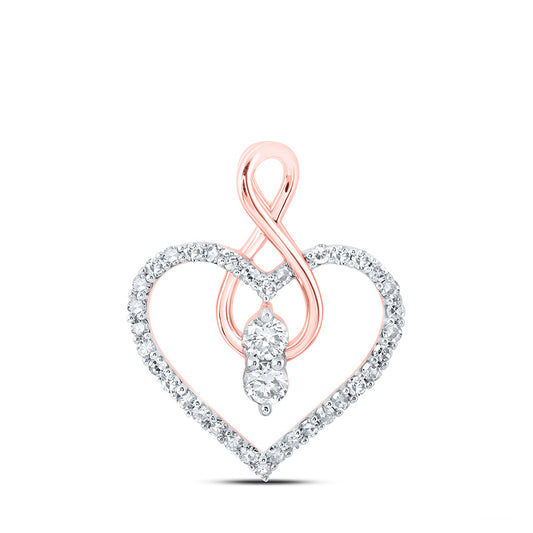 10K Yellow Or White Or Rose Gold Womens Round Diamond Heart Pendant