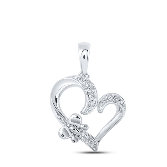 10K Yellow Or White Or Rose Gold Womens Round Diamond Butterfly Heart Pendant