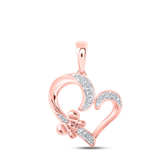 10K Yellow Or White Or Rose Gold Womens Round Diamond Butterfly Heart Pendant