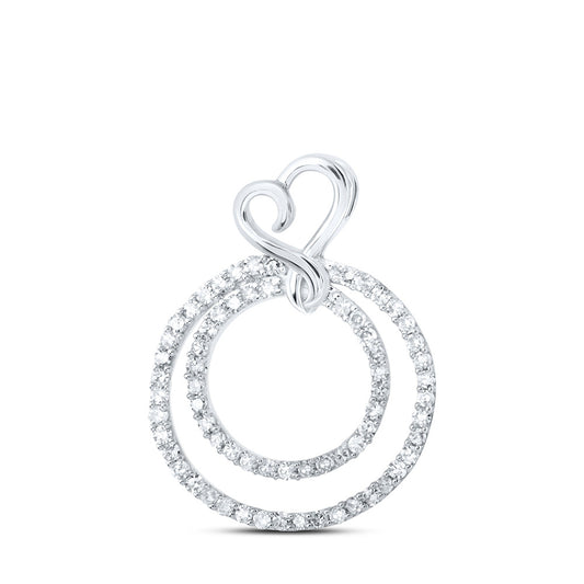 10K Yellow Or White Or Rose Gold Womens Round Diamond Circle Heart Pendant