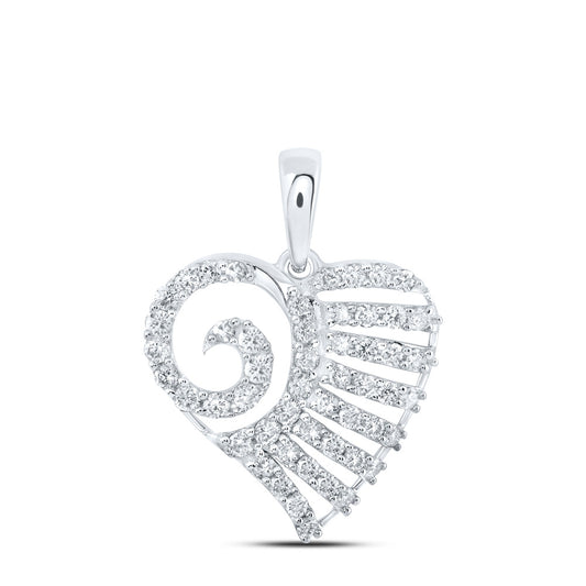 10K White Or Yellow Gold Womens Round Diamond Heart Pendant