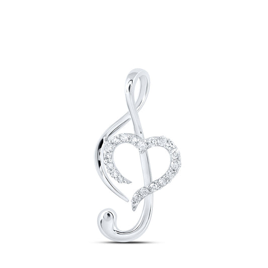 10K White Or Yellow Gold Womens Round Diamond Treble Heart Pendant