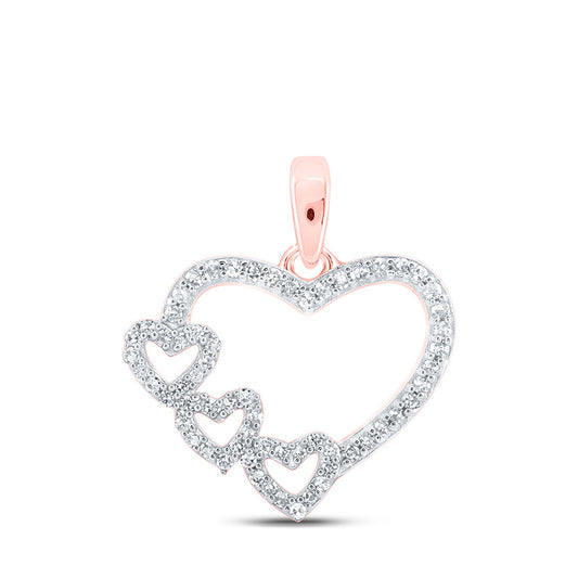 10K Yellow Or White Or Rose Gold Womens Round Diamond Heart Pendant