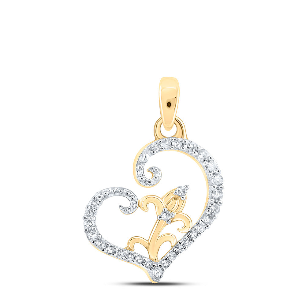 10K Yellow Or White Or Rose Gold Womens Round Diamond Heart Pendant