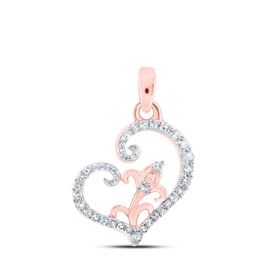 10K Yellow Or White Or Rose Gold Womens Round Diamond Heart Pendant