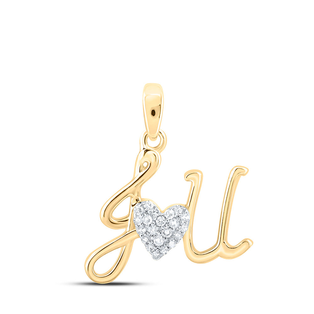 Yellow-tone Sterling Silver Or Sterling Silver Womens Round Diamond I Love You Heart Pendant 1/12 Cttw, Length: 0.62 In, Width: 0.61 In
