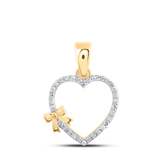 10K Yellow Gold Womens Round Diamond Heart Pendant 1/8 Cttw, Length: 0.6 In, Width: 0.56 In