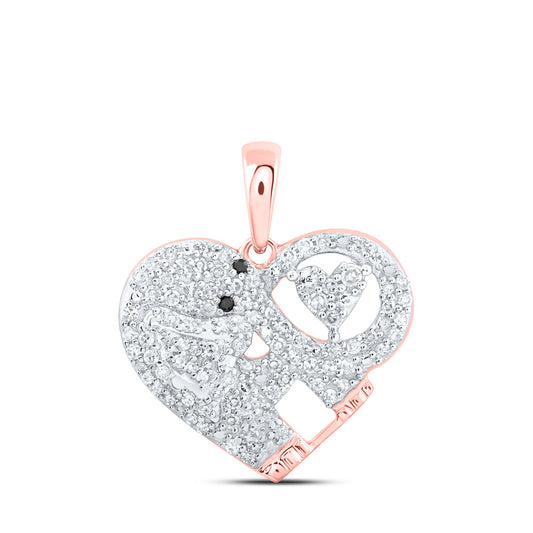 10K Yellow Or White Or Rose Gold Womens Round Diamond Elephant Heart Pendant