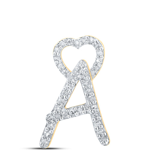 10K Yellow Gold Womens Round Diamond Heart Letter Pendant